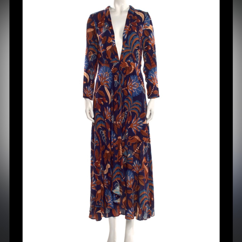 NWT Farm Rio Nature Beauty Blue Long Sleeve Maxi Dress Boho Fall - Picture 7 of 9